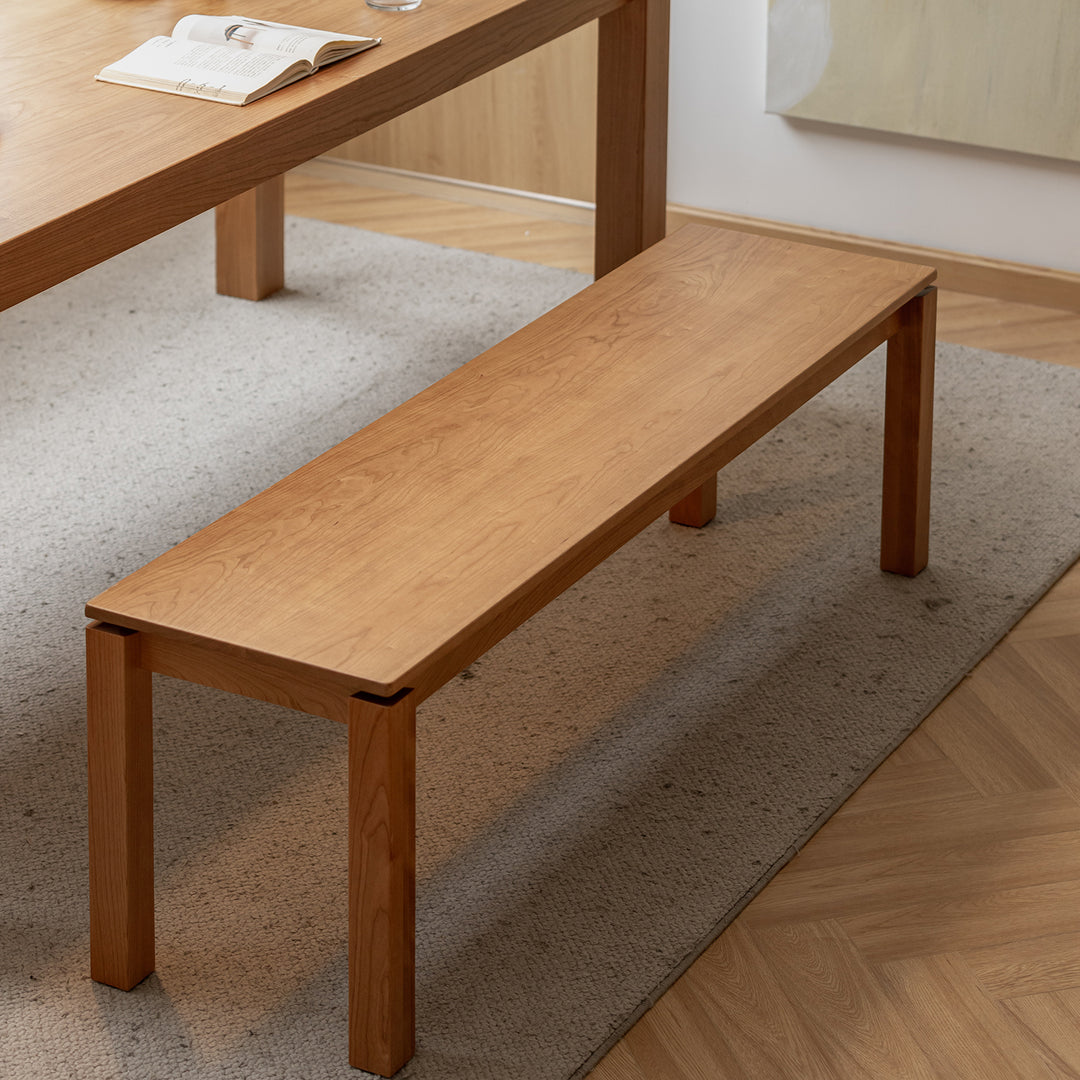 Minimalist cherry wood dining bench coastal environmental situation.