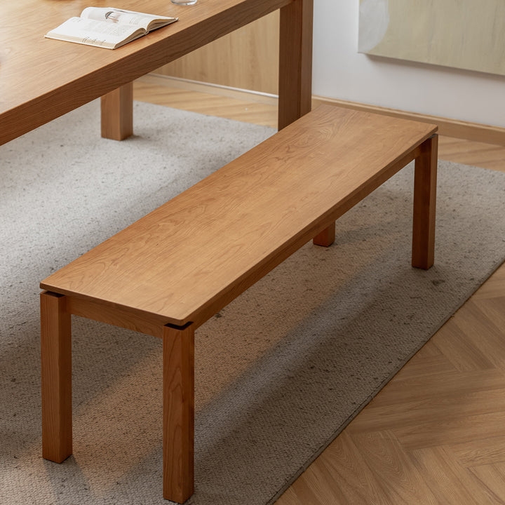 Minimalist cherry wood dining bench coastal environmental situation.