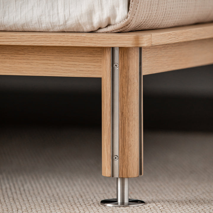 Minimalist cotton fabric oak wood bed evia in real life style.