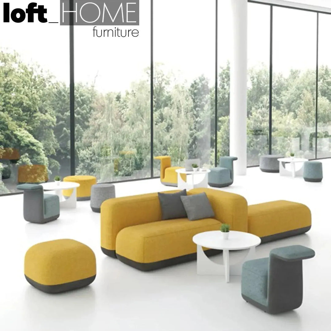 Contemporary fabric ottoman pipe in close up details.