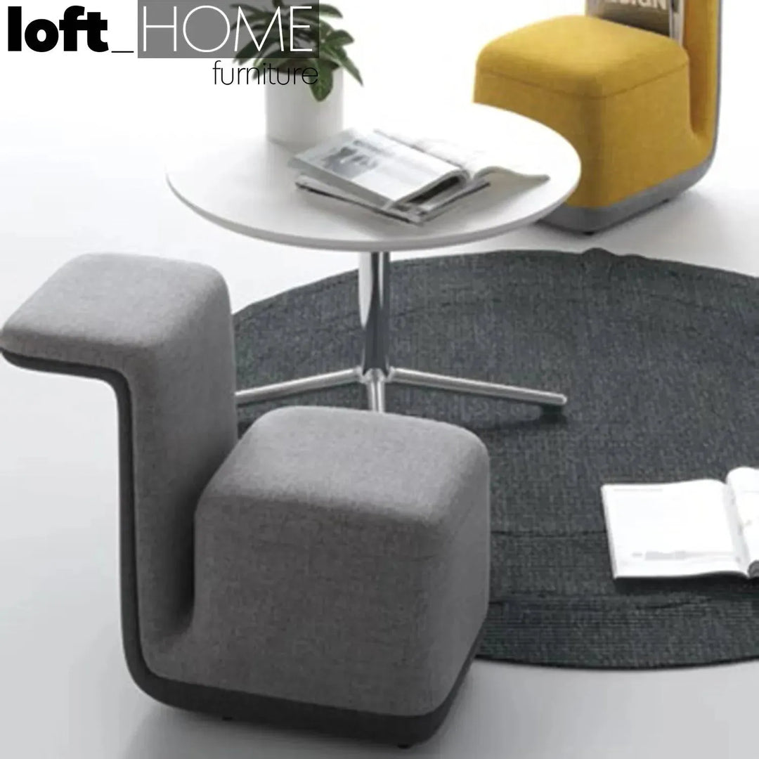 Contemporary fabric ottoman pipe in panoramic view.