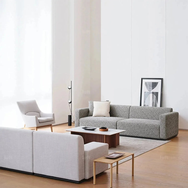 Minimalist fabric 4 seater sofa nemo in panoramic view.