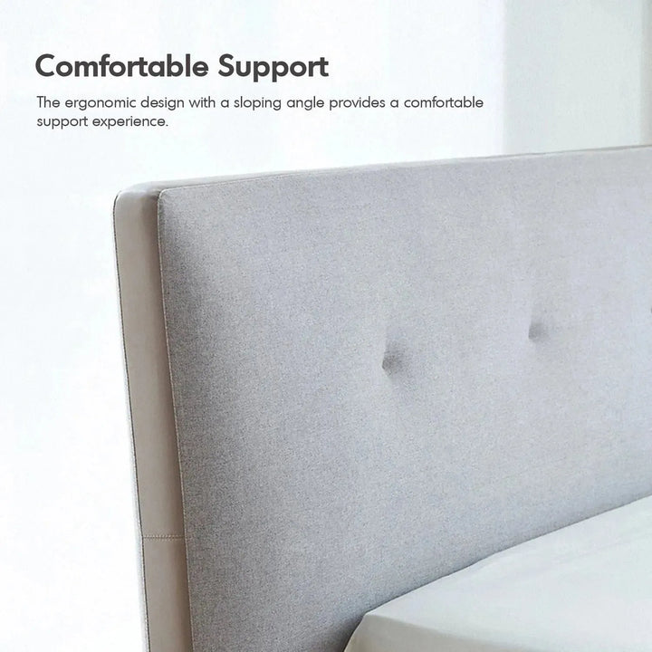 Minimalist fabric bed charles in details.