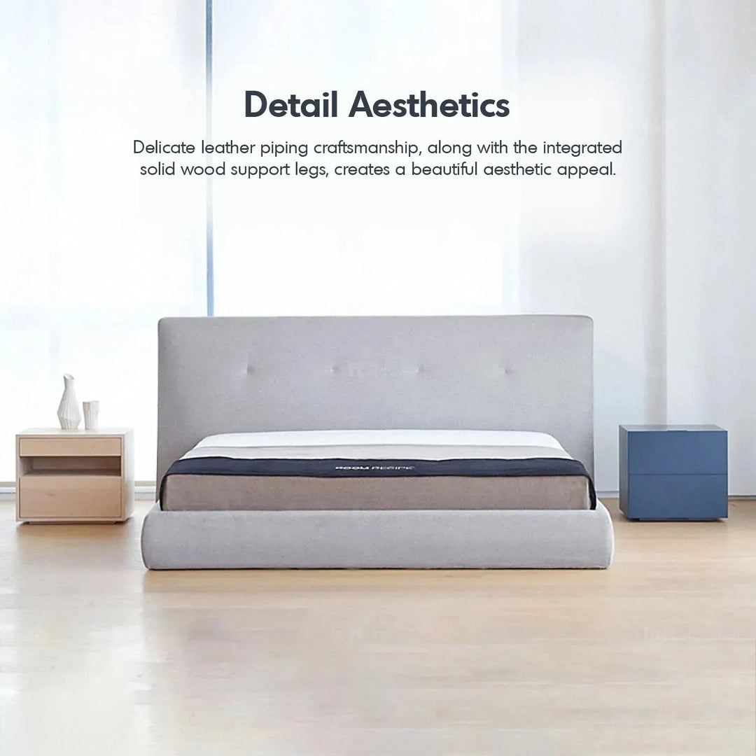 Minimalist fabric bed charles in real life style.