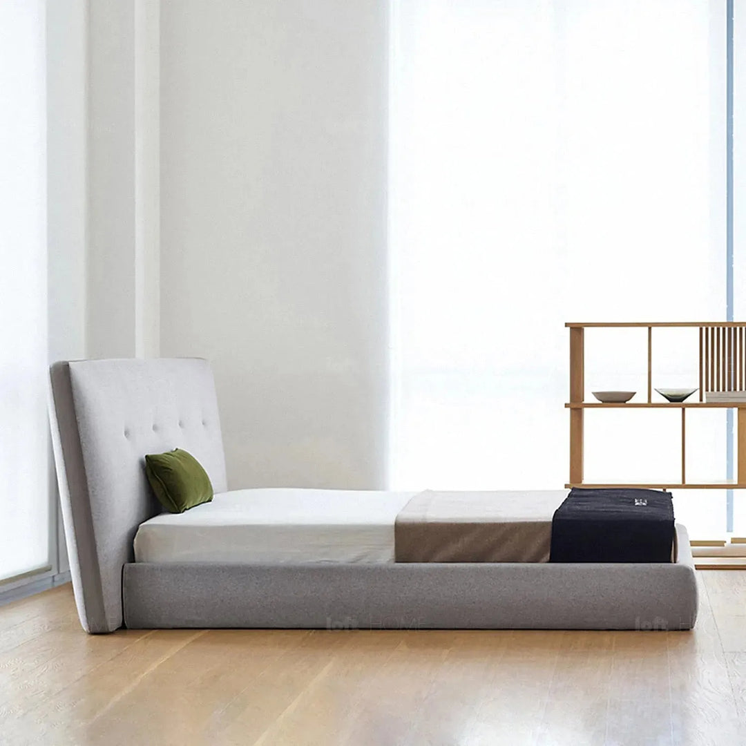 Minimalist fabric bed charles in still life.