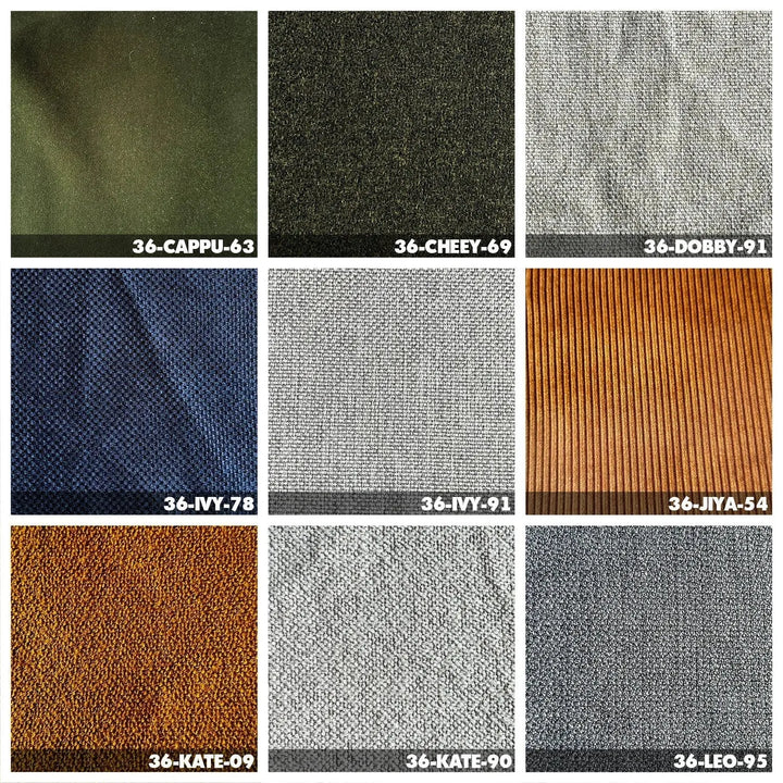 Minimalist fabric bed hel color swatches.