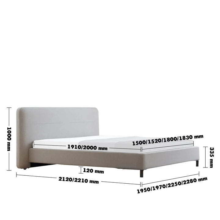 Minimalist fabric bed hel size charts.