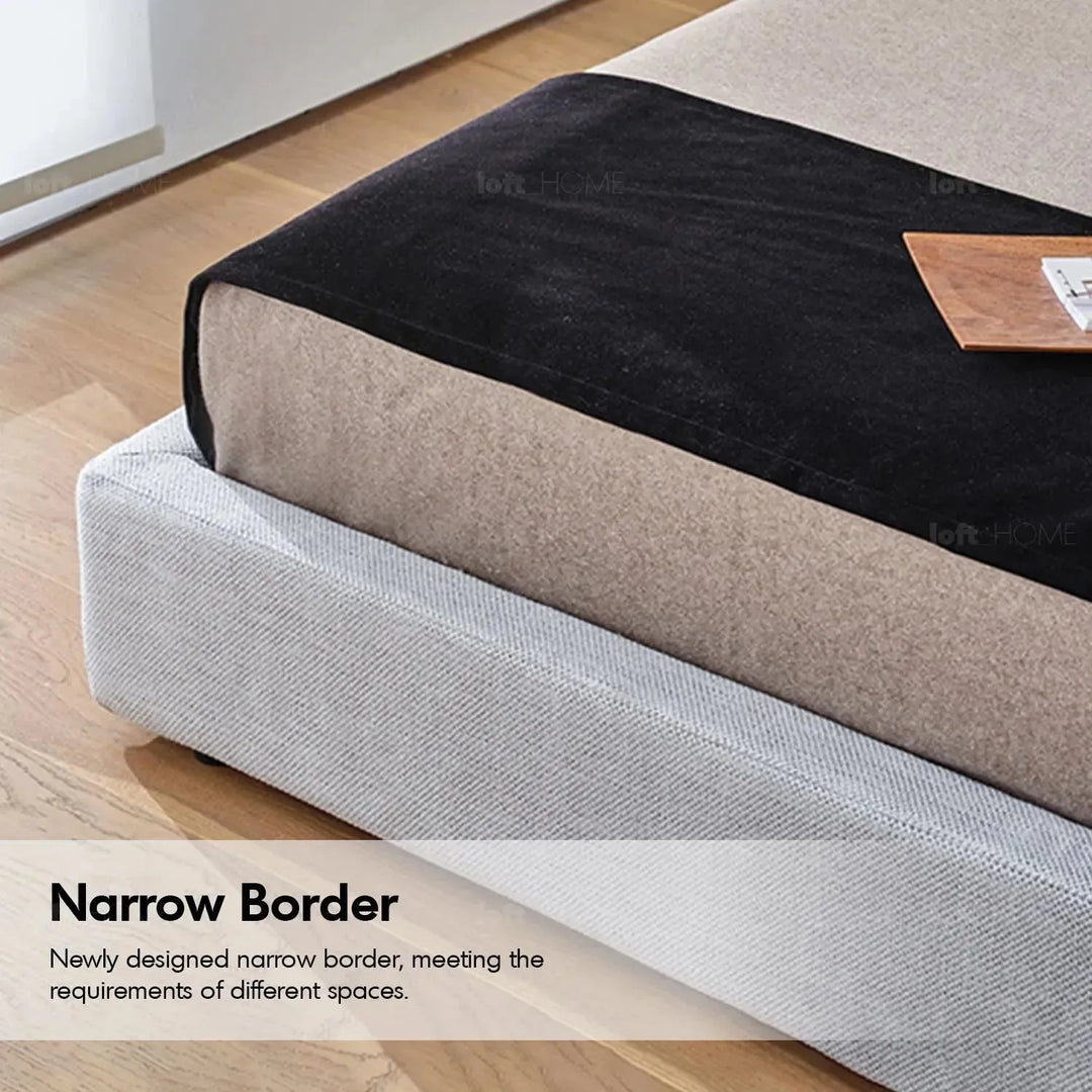 Minimalist fabric bed lines in panoramic view.