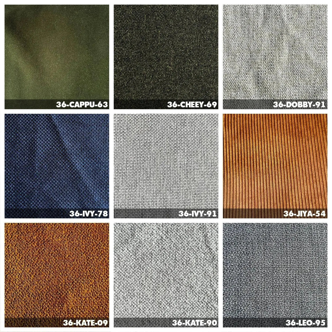 Minimalist fabric bed vaselli color swatches.
