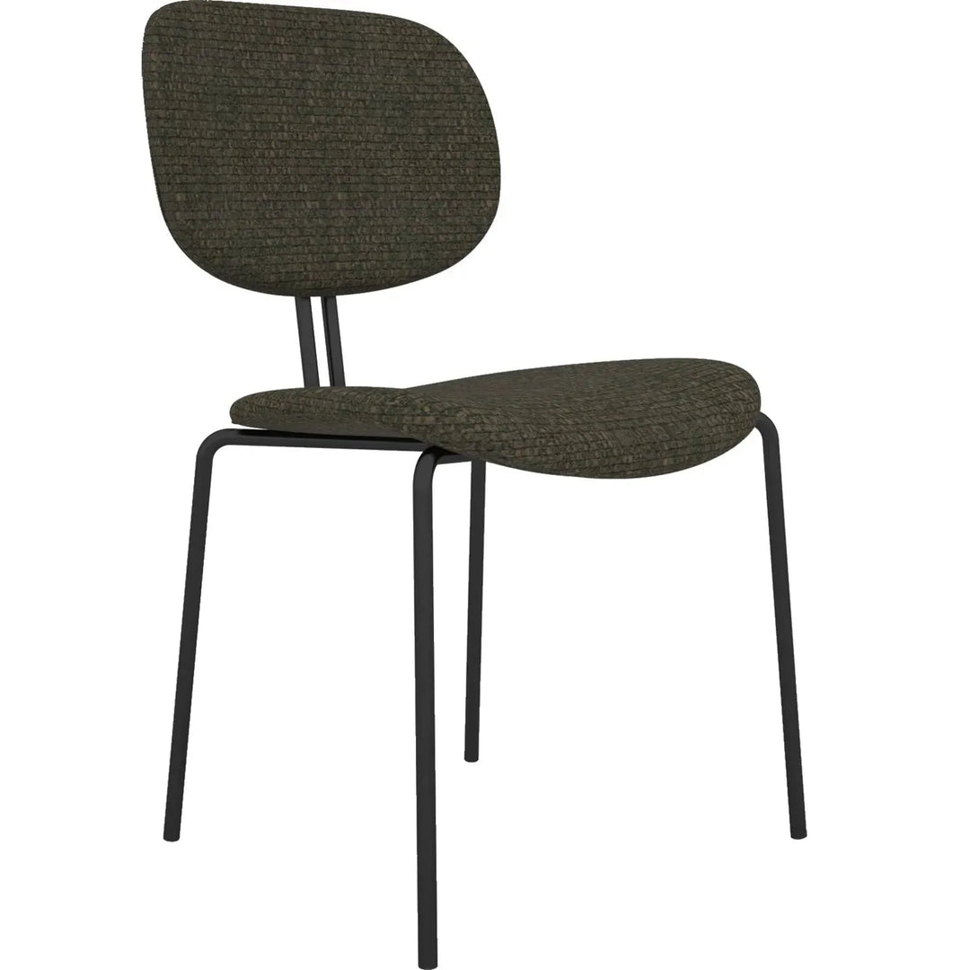 Industrial fabric dining chair et in panoramic view.