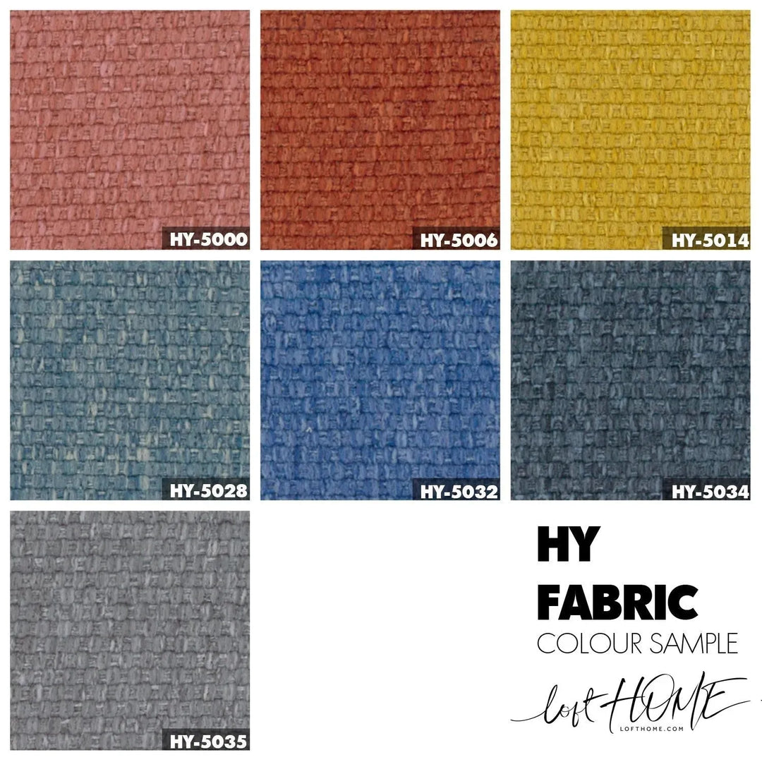 Industrial fabric dining chair et color swatches.