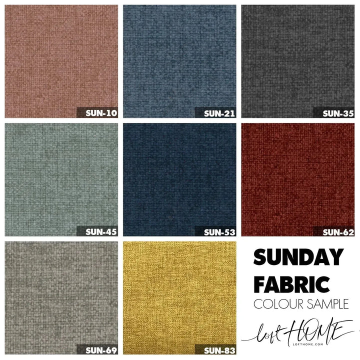 Modern fabric ottoman buono color swatches.