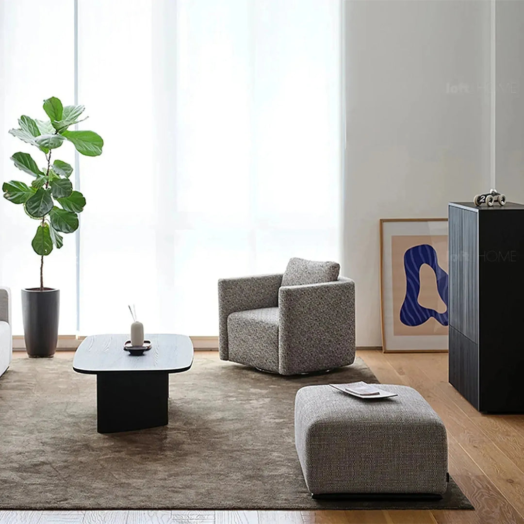 Minimalist fabric ottoman nemo in still life.