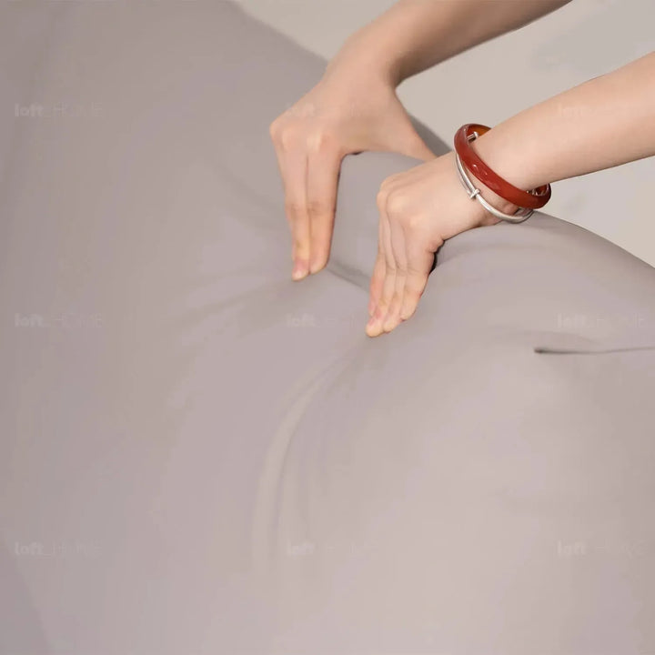 Minimalist genuine leather floating bed bence in still life.