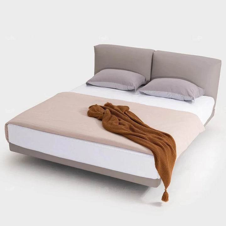 Minimalist genuine leather floating bed bence material variants.