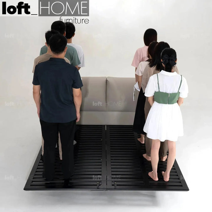 Minimalist genuine leather floating bed fides layered structure.