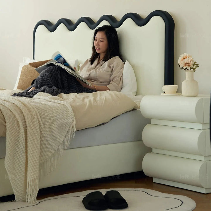 Modern leather bed ripple in details.