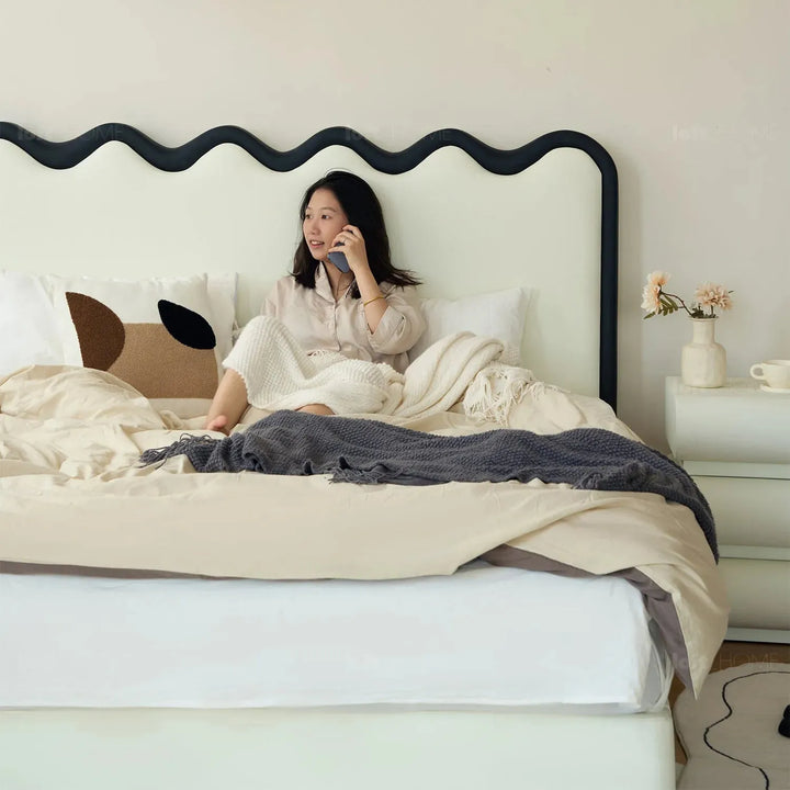 Modern leather bed ripple in close up details.