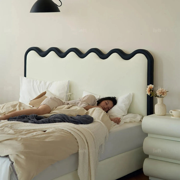 Modern leather bed ripple in panoramic view.