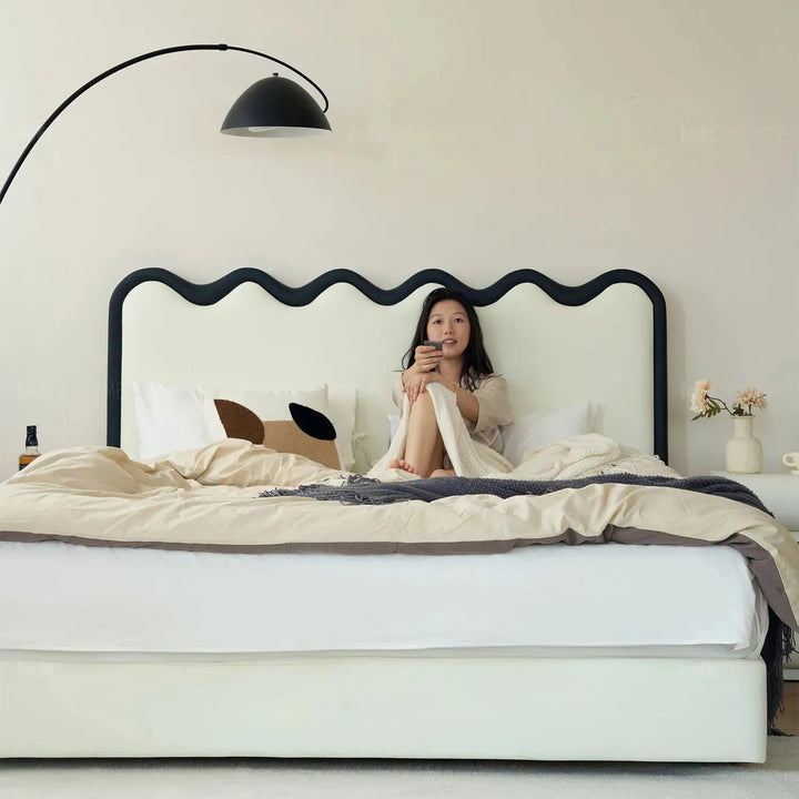 Modern leather bed ripple in still life.