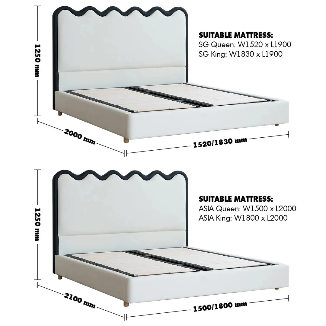 Modern leather bed ripple size charts.