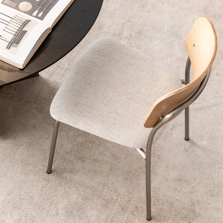 Minimalist ash wood veneer cotton fabric dining chair aeri material variants.