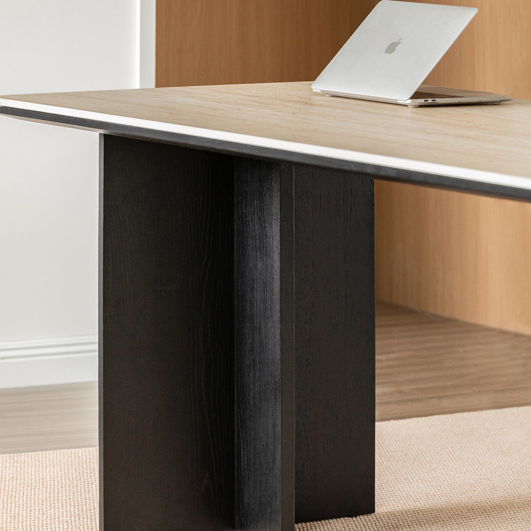 Minimalist sintered stone dining table black oslo in still life.