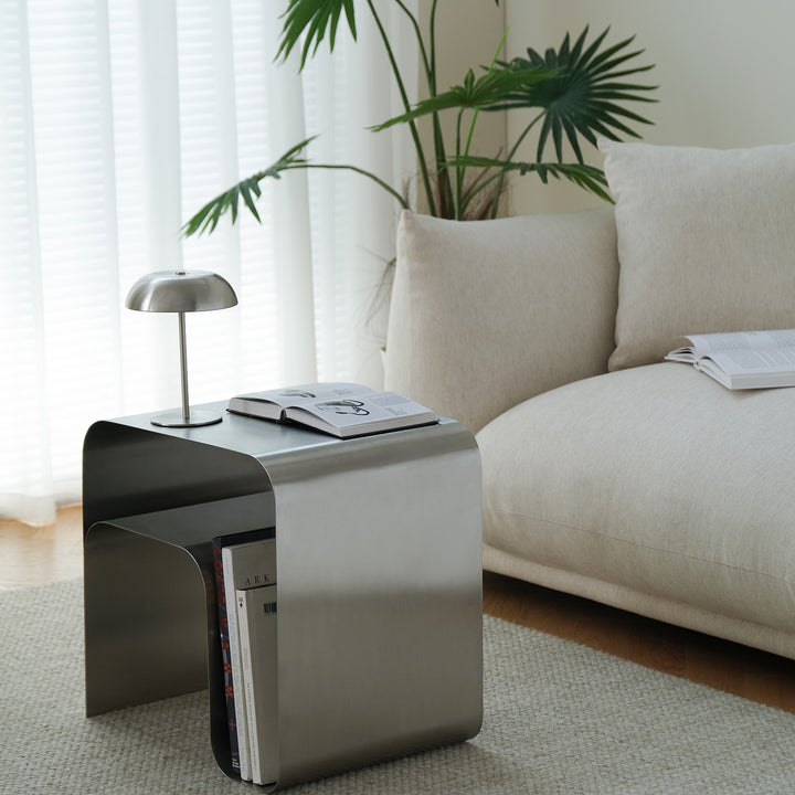 Minimalist steel side table arc size charts.