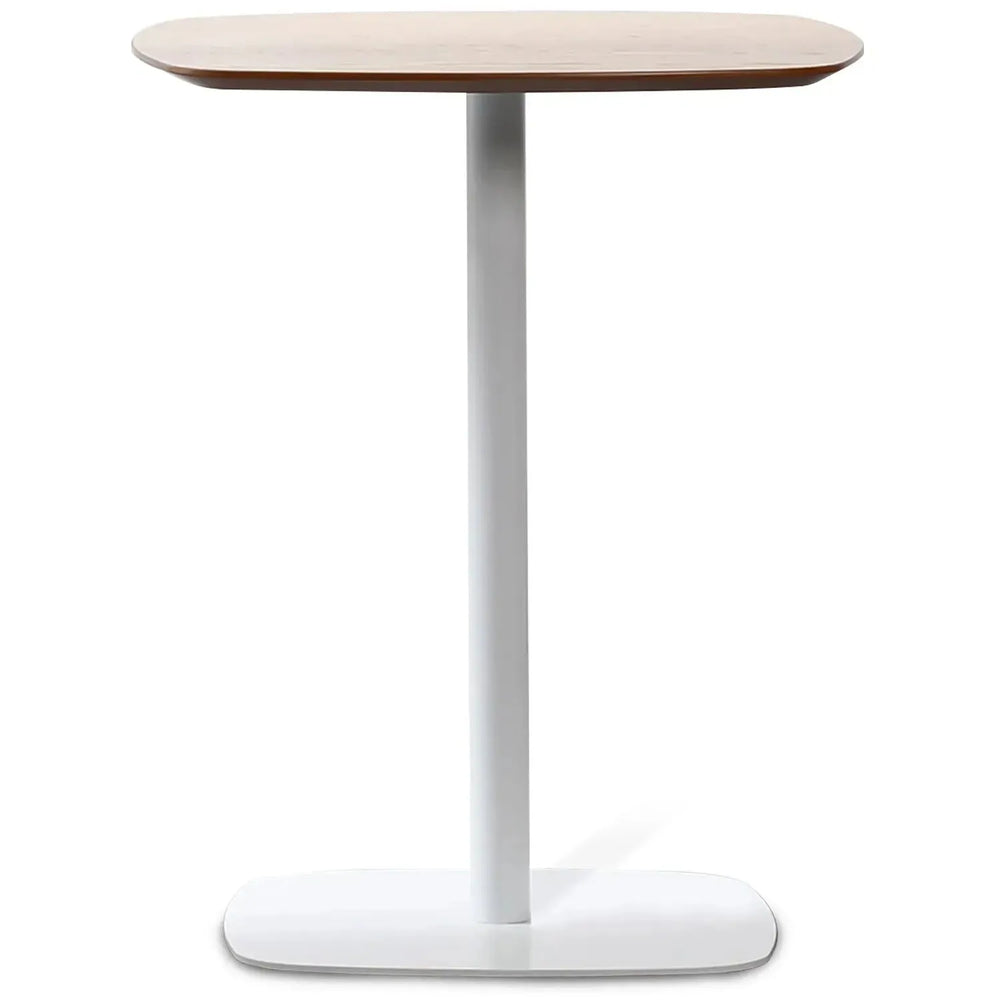 Minimalist wood dining table fane in white background.