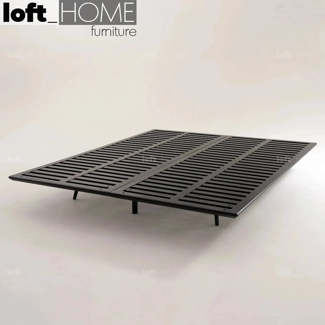 Minimalist wood floating bed anja in panoramic view.