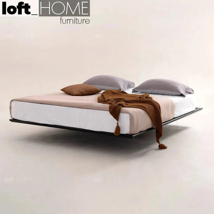Minimalist wood floating bed anja material variants.