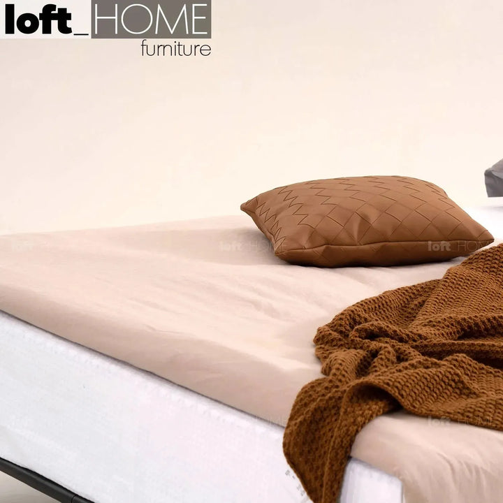 Minimalist wood floating bed anja with context.