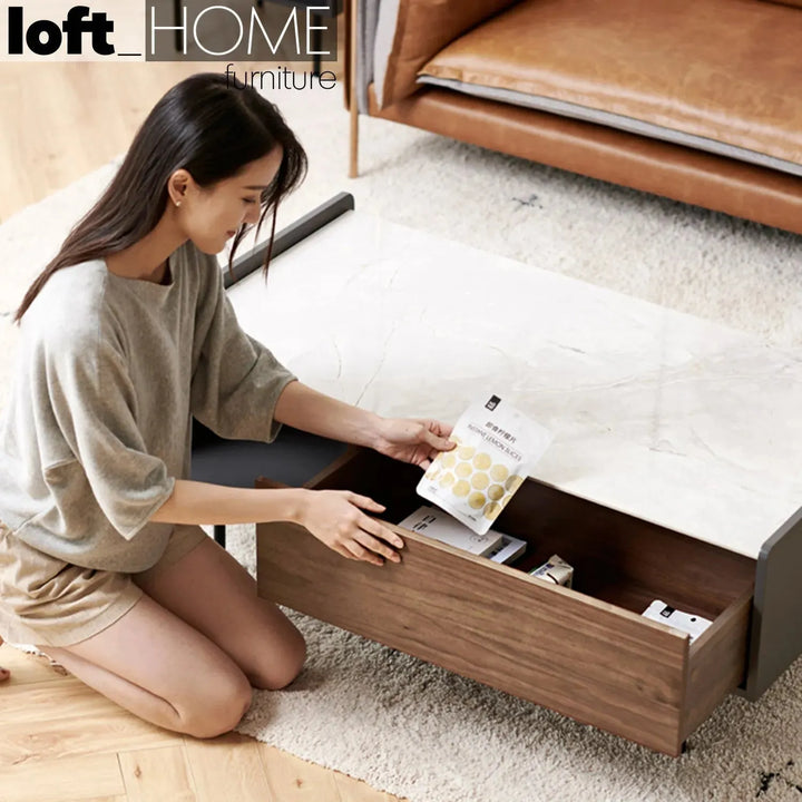 Modern ceramic coffee table alvin in real life style.