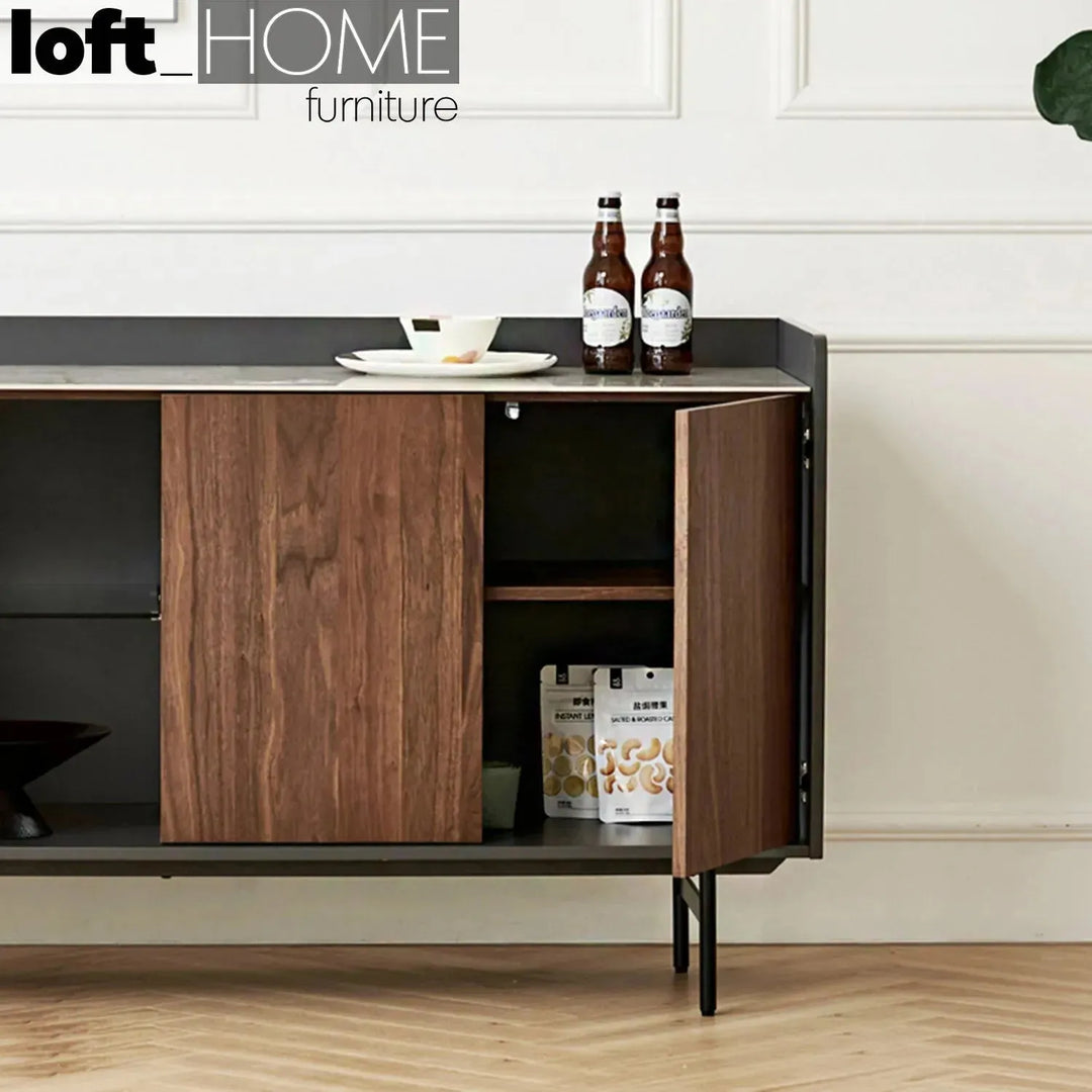 Modern ceramic side cabinet alvin in close up details.