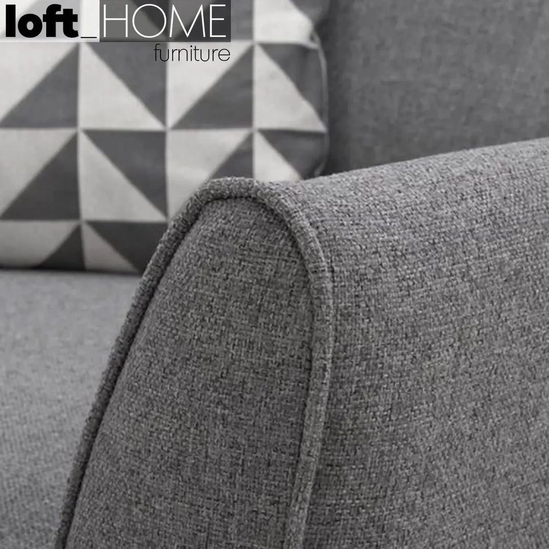 Scandinavian fabric 2 seater sofa henri in close up details.