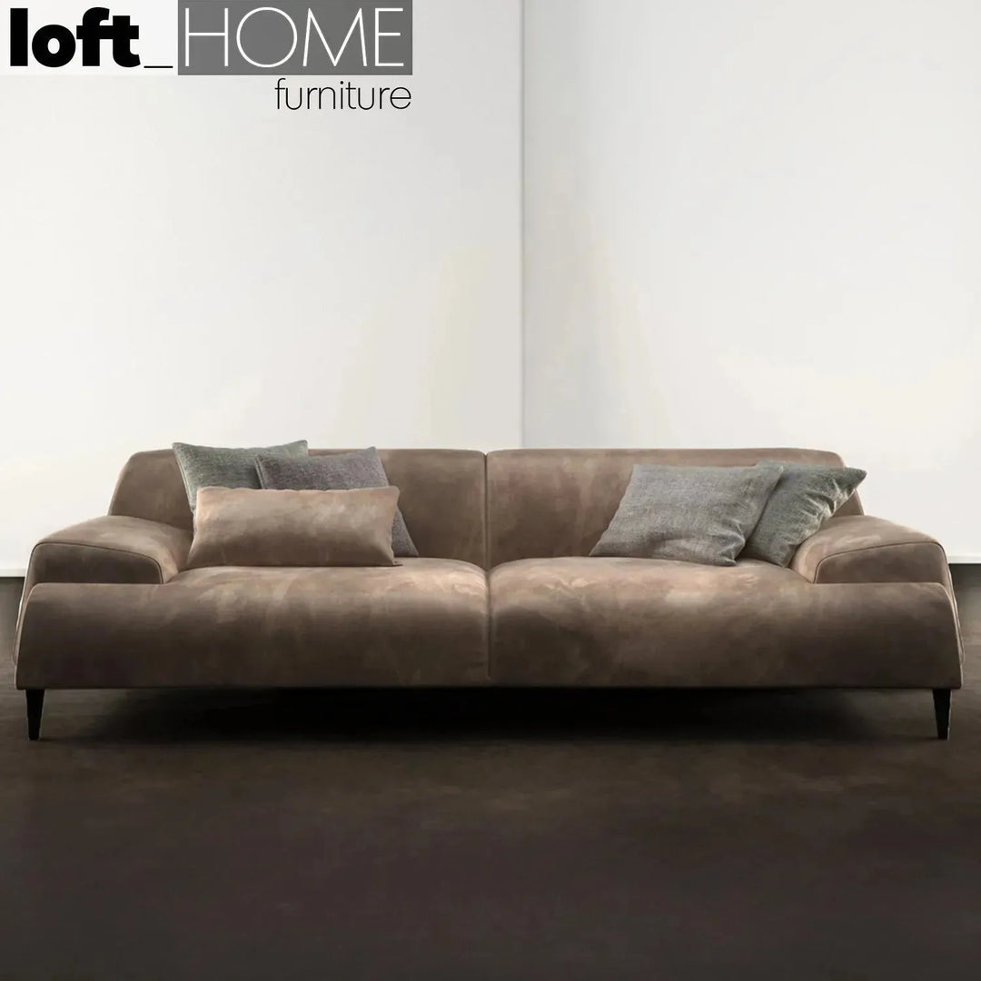 Modern fabric 3 seater sofa cave in panoramic view.