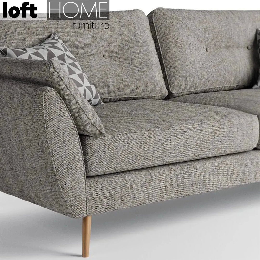 Scandinavian fabric 3 seater sofa henri in close up details.
