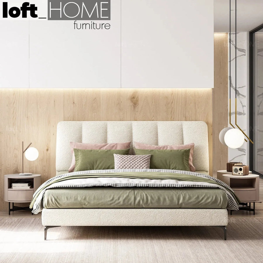 Cream sheepskin fabric bed cory primary product view.