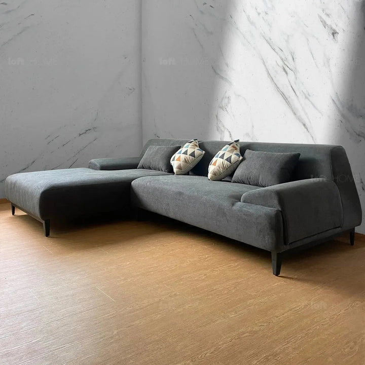 Modern fabric l shape sectional sofa cave 2+l in close up details.