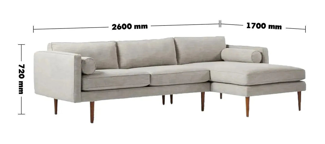 Scandinavian fabric l shape sectional sofa monroe 2+l size charts.