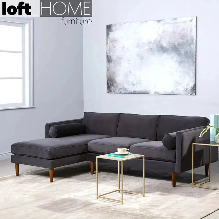 Scandinavian fabric l shape sectional sofa monroe 2+l in close up details.