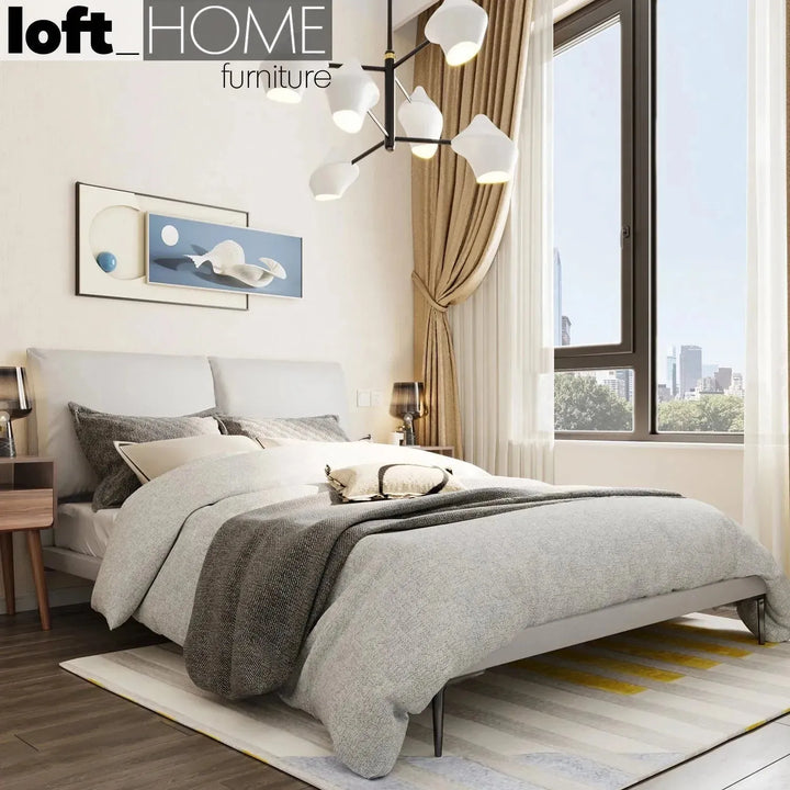 Modern genuine leather bed deon in still life.