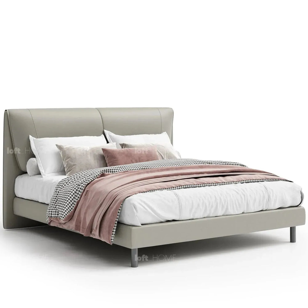 Modern genuine leather bed keanu in white background.