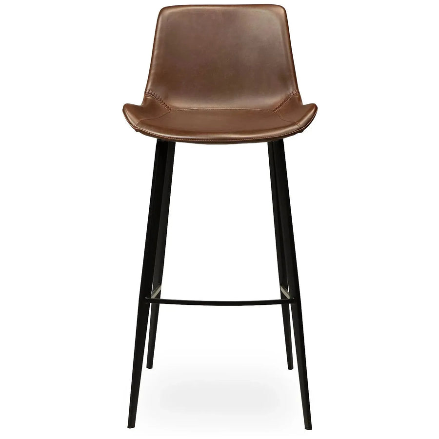 Industrial fabric and leather bar chair metal man in white background.