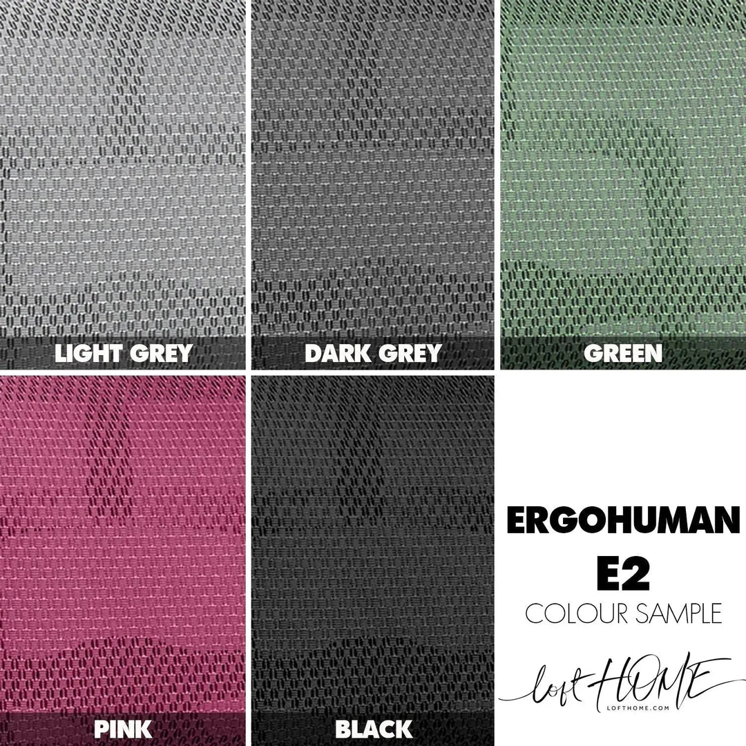 Modern mesh  ergonomic office chair grey frame with legrest ergohuman e2 color swatches.