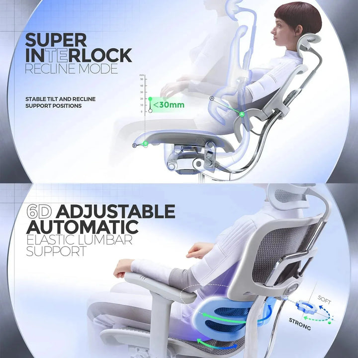 Modern mesh  ergonomic office chair grey frame with legrest ergohuman e2 with context.