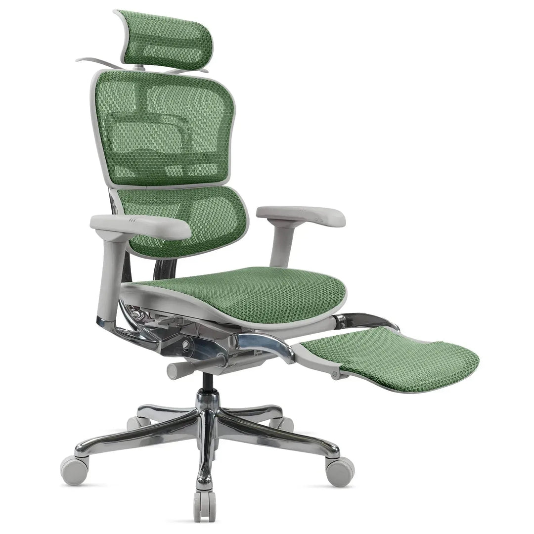 Modern mesh  ergonomic office chair grey frame with legrest ergohuman e2 conceptual design.