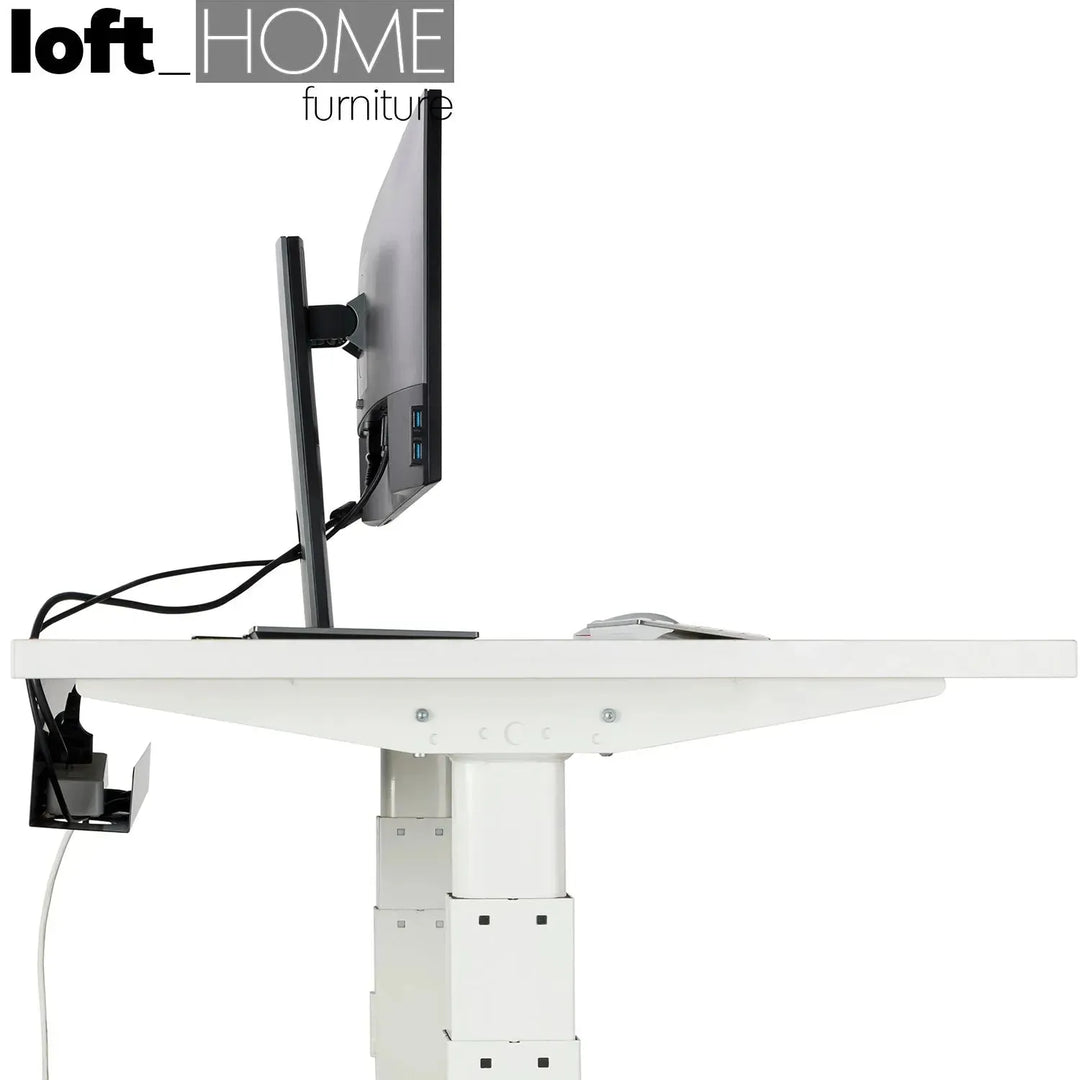 Modern metal under desk cable tray organizer decor in panoramic view.