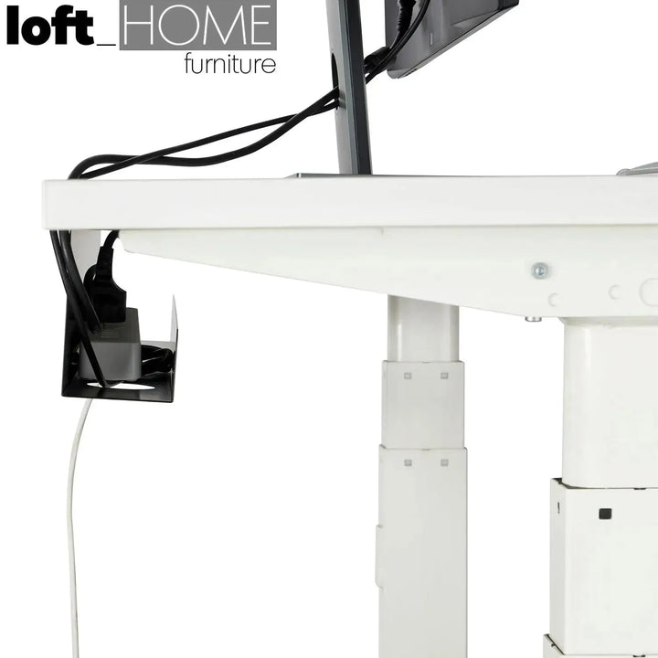 Modern metal under desk cable tray organizer decor in still life.