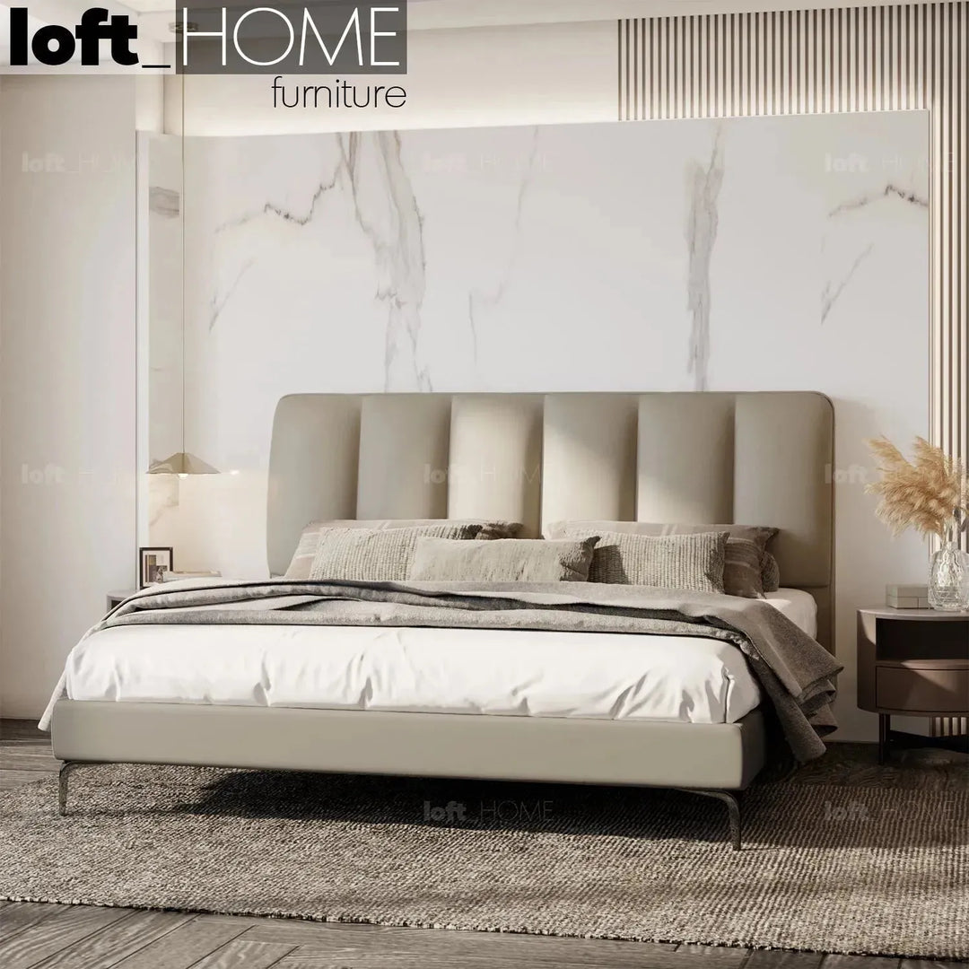 Modern microfiber leather bed cory in still life.